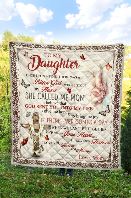 Personalized To My Daughter Who Stole My Heart From Mom Butterflies Flying Around A Cross Quilt Blanket Great Customized Blanket Gifts For Birthday Christmas Thanksgiving