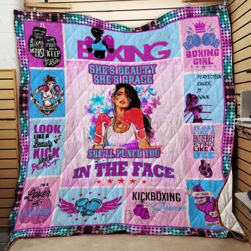 Boxing Girl She's Beauty She's Grace She'll Punch You In The Face Quilt Blanket Great Customized Blanket Gifts For Birthday Christmas Thanksgiving