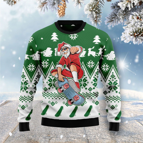 Santa Claus Skateboarding Ugly Christmas Sweater, All Over Print Sweatshirt