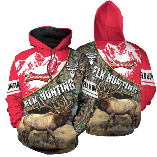 Elk Hunting Red Coors Light Budweiser All Over Print Hoodie, Or Zip-up Hoodie