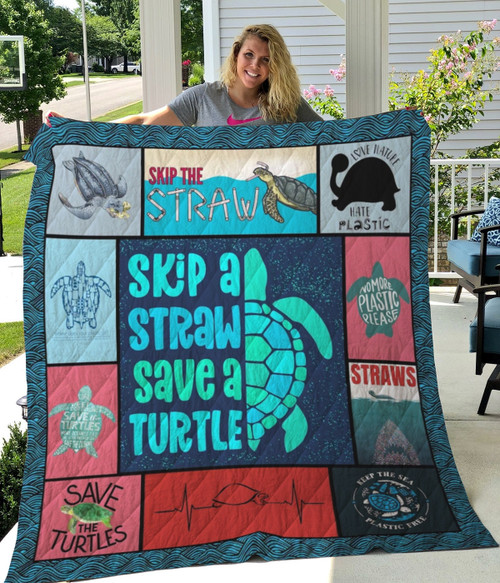 Skip A Straw Save A Turtle Quilt Blanket Great Customized Blanket Gifts For Birthday Christmas Thanksgiving
