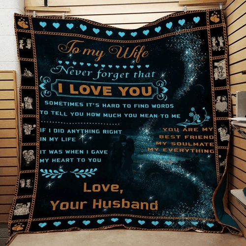 Personalized Family Biker To Wife From Husband Never Forget That I Love You Quilt Blanket Great Customized Gifts For Birthday Christmas Thanksgiving Mother's Day
