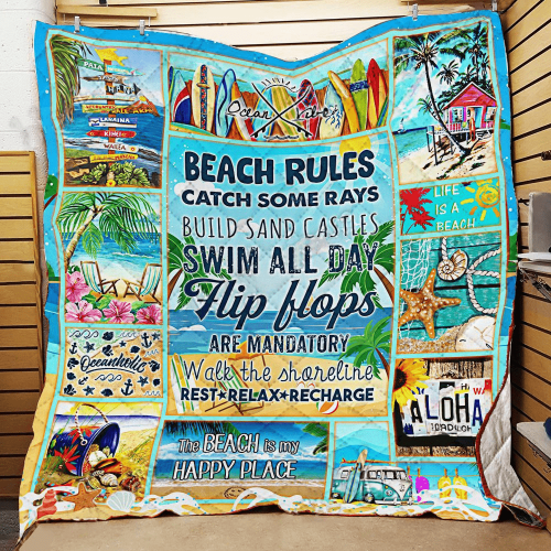 Beach Rules Catch Some Rays Build Sand Castles Swim All Day Flip Flops Are Mandatory Quilt Blanket Great Customized Blanket Gifts For Birthday Christmas Thanksgiving