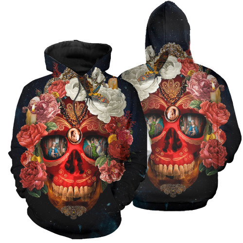 Skull Madam Roses 3D Hoodie All Over Print, Zip-up Hoodie