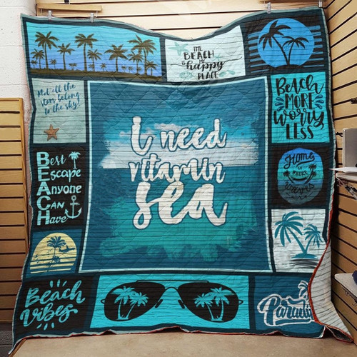 Beach I Need Vitamin Sea Quilt Blanket Great Customized Blanket Gifts For Birthday Christmas Thanksgiving