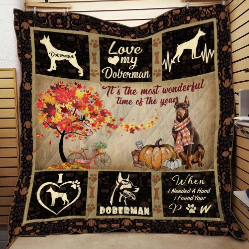 Doberman It's The Most Wonderful Time Of The Year Quilt Blanket Great Customized Blanket Gifts For Birthday Christmas Thanksgiving