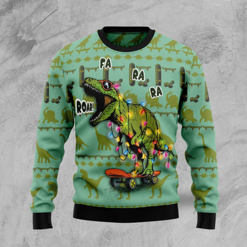 Skateboard Dinosaur Ugly Christmas Sweater, All Over Print Sweatshirt