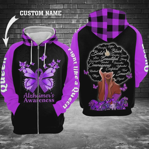 Alzheimer fight like a queen 3D All Over Print Hoodie, Or Zip-up Hoodie