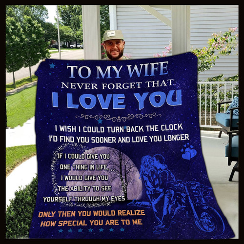Personalized Biker To My Wife From Husband Never Forget That I Love You Quilt Blanket Great Customized Gifts For Birthday Christmas Thanksgiving Wedding Valentine's Day