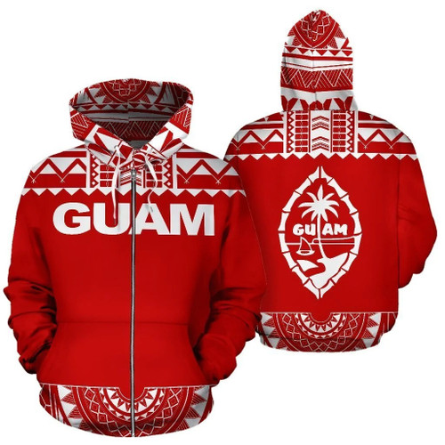 Guam Polynesian Red And White Unisex 3D All Over Print Hoodie, Zip Up Hoodie