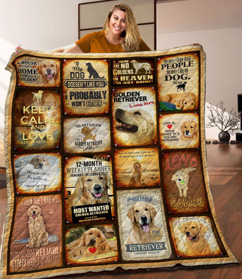 Golden Retriever Keep Calm And Love Quilt Blanket Great Customized Blanket Gift For Birthday Christmas Anniversary