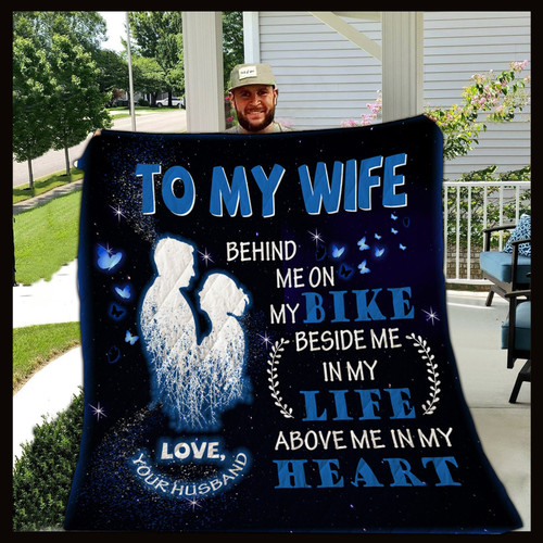 Personalized Biker To My Wife From Husband Behind Me On My Bike Quilt Blanket Great Customized Gifts For Birthday Christmas Thanksgiving Wedding Valentine's Day