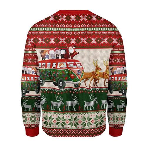 Christmas Snowflake Pattern Bus Santa Claus And Kids Sleigh Pulled By Reinder For Unisex Ugly Christmas Sweater, All Over Print Sweatshirt