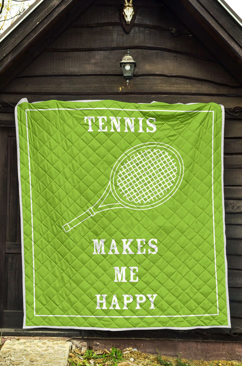Tennis Makes Me Happy, Racket Quilt Blanket Great Customized Blanket Gifts For Birthday Christmas Thanksgiving