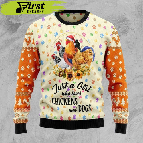 Dog Just A Girl Who Loves Chickens And Dogs Christmas Ugly Sweater