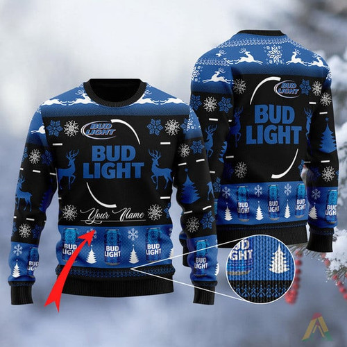 Personalized Black Bud Light Ugly Christmas Sweater