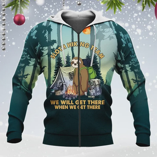 Sloth Hiking Team Get There Forest 3D All Over Printed Camping Shirt