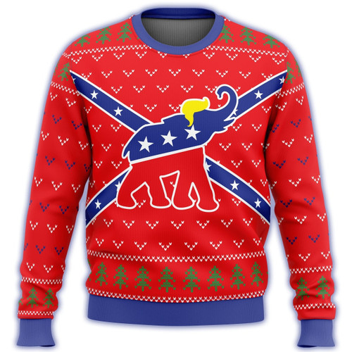 Republican Flag Elephant Trump Ugly Christmas Sweater, All Over Print Sweatshirt
