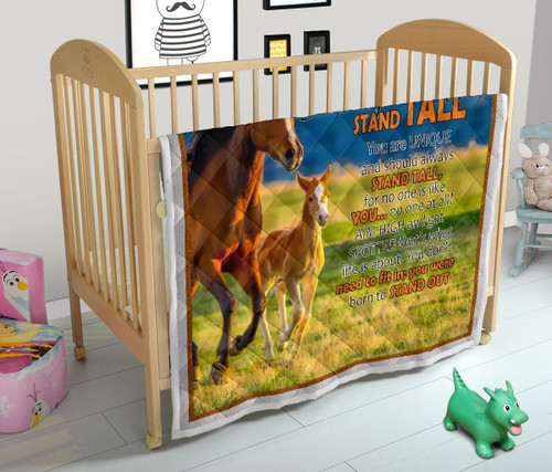 Horse Family Daughter Always Stand Tall Quilt Blanket Great Customized Blanket Gifts For Birthday Christmas Thanksgiving Anniversary