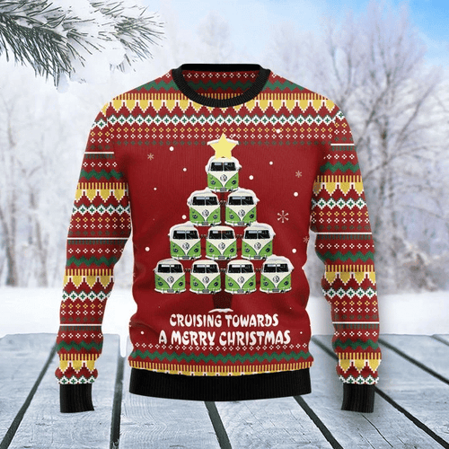 Bus Cruising Towards A Merry Christmas Ugly Christmas Sweater, All Over Print Sweatshirt