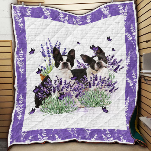 Boston Terrier With Lavander Quilt Blanket Great Customized Blanket Gifts For Birthday Christmas Thanksgiving