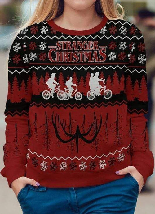Cycling Family Stranger Ugly Christmas Sweater, All Over Print Sweatshirt
