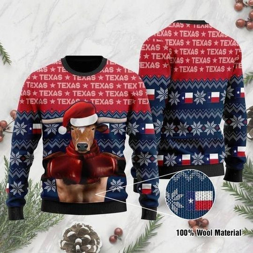 Texas Boxing Longhorn Ugly Christmas Sweater