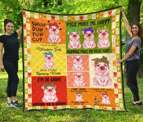 Pig I'm In Shape Round Is A Shape Quilt Blanket Great Customized Blanket Gifts For Birthday Christmas Thanksgiving