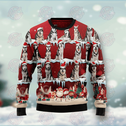 Husky Ugly Christmas Sweater, All Over Print Sweatshirt