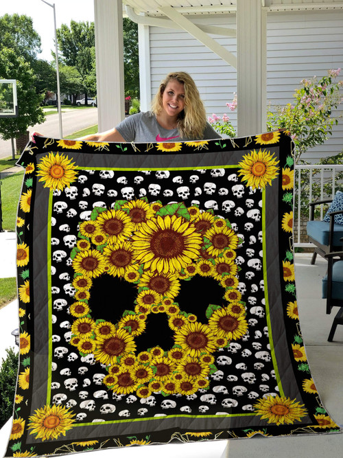 Sunflower Skull Pattern Quilt Blanket Great Customized Gifts For Birthday Christmas Thanksgiving Perfect Gifts For Sunflower Lover
