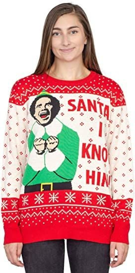 Ripple Junction Elf Buddy Santa I Know Him For Unisex Ugly Christmas Sweater, All Over Print Sweatshirt
