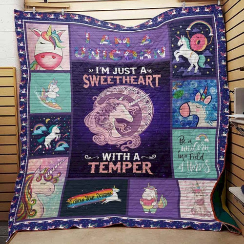 Unicorn I'm Just A Sweetheart With A Temper Quilt Blanket Great Customized Blanket Gifts For Birthday Christmas Thanksgiving
