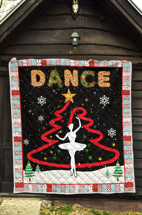 Ballet Dance In Christmas Night, Red Line Tree Art Quilt Blanket