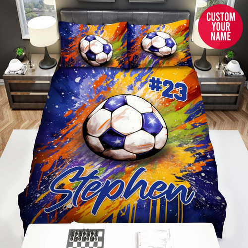 Personalized Soccer Ball Colourful Painting Custom Name Duvet Cover Bedding Set