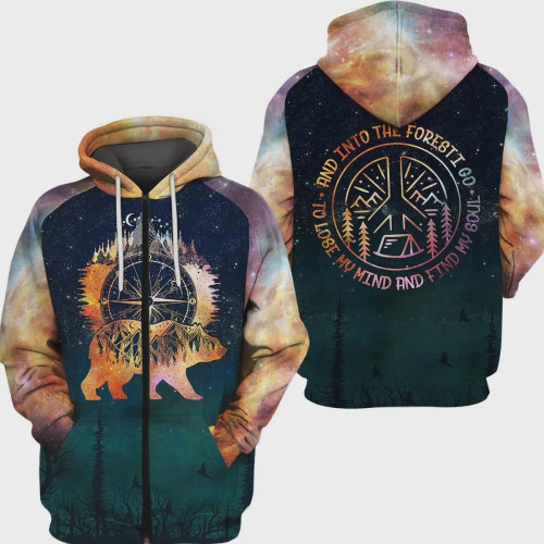 And Into The Forest I Go Bear Dark Green 3D All Over Hoodie
