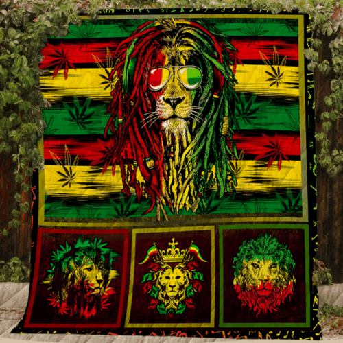 Lion Head Red Green Yellow Lion Wearing Glasses Jamaica Reggae Style Quilt Blanket Great Customized Gifts For Birthday Christmas Thanksgiving
