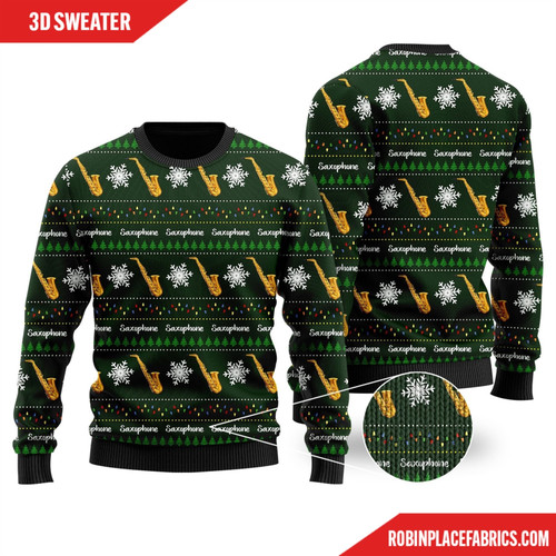 Saxophone Snowflakes Christmas Ugly Sweater