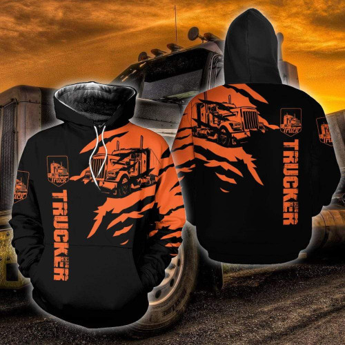 Trucker Orange 3D All Print Hoodie, Zip- Up Hoodie