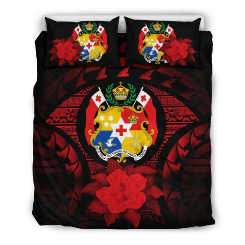 Tonga Red Hibiscus Cotton Bed Sheets Spread Comforter Duvet Cover Bedding Sets