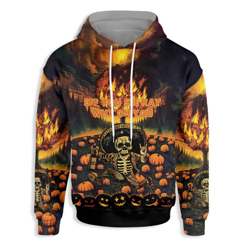 The Burning Pumpkin Sky & Skeleton Halloween 3D All Over Print Hoodie, Or Zip-up Hoodie