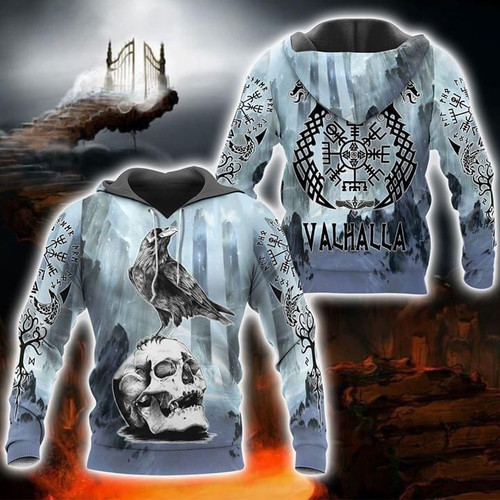 Raven Stand On Skull Valhalla Viking 3D All Over Print Hoodie, Or Zip-up Hoodie