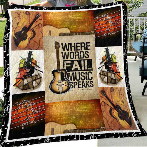 Guitar Where Words Fail Music Speaks Quilt Blanket Great Customized Blanket Gifts For Birthday Christmas Thanksgiving