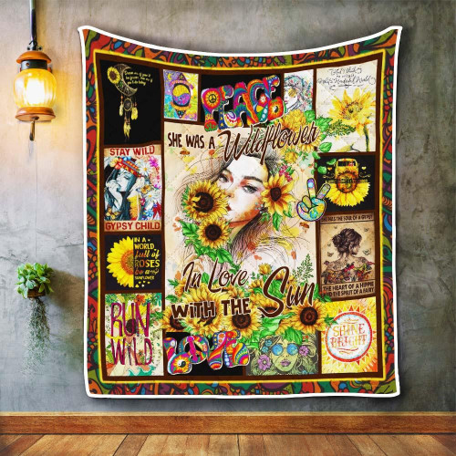 Hippie Sunflower Girl. Shine Bright She Was A Wild Flower Quilt Blanket Great Customized Blanket Gifts For Birthday Christmas Thanksgiving