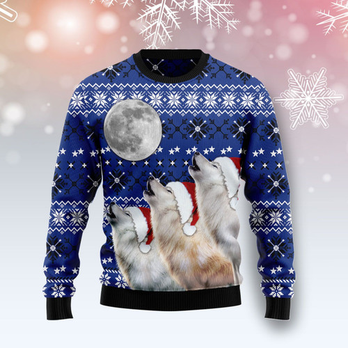 Wolf Howling Full Moon Ugly Christmas Sweater, All Over Print Sweatshirt
