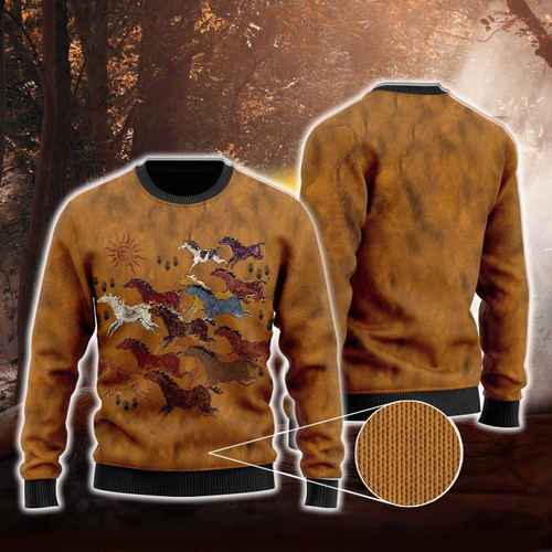 Horses And Sun Ugly Christmas Sweater, All Over Print Sweatshirt