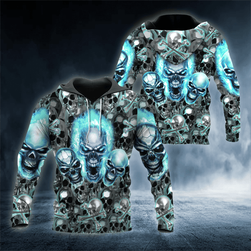 Blue Flame Crossbones Ghost Skull 3D Shirt All Over Print Hoodie, Gift For Lover Blue Flame Crossbones Ghost Skull 3D Shirt