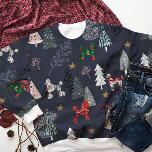 Poodle Christmas Trees Ugly Christmas Sweater, All Over Print Sweatshirt
