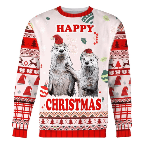 Couple Happy Christmas Ugly Christmas Sweater, All Over Print Sweatshirt