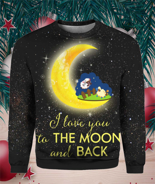 Cute Sheep I Love You To The Moon And Back Ugly Christmas Sweater, All Over Print Sweatshirt