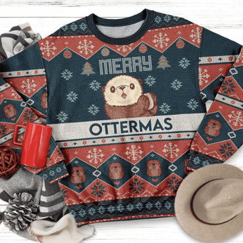 Merry Ottermas Ugly Christmas Sweater, All Over Print Sweatshirt